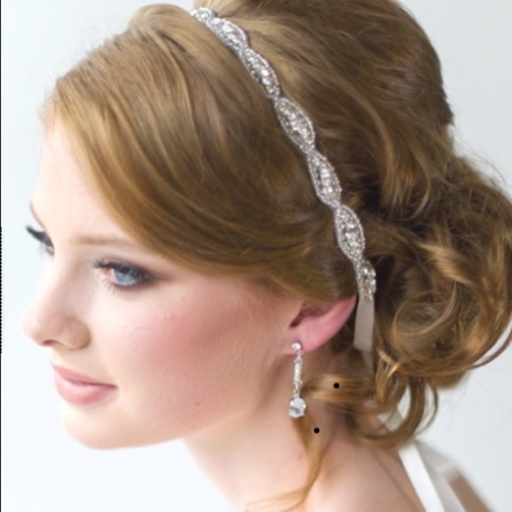 Bridal White Crystal Beaded Ribbon Headband
